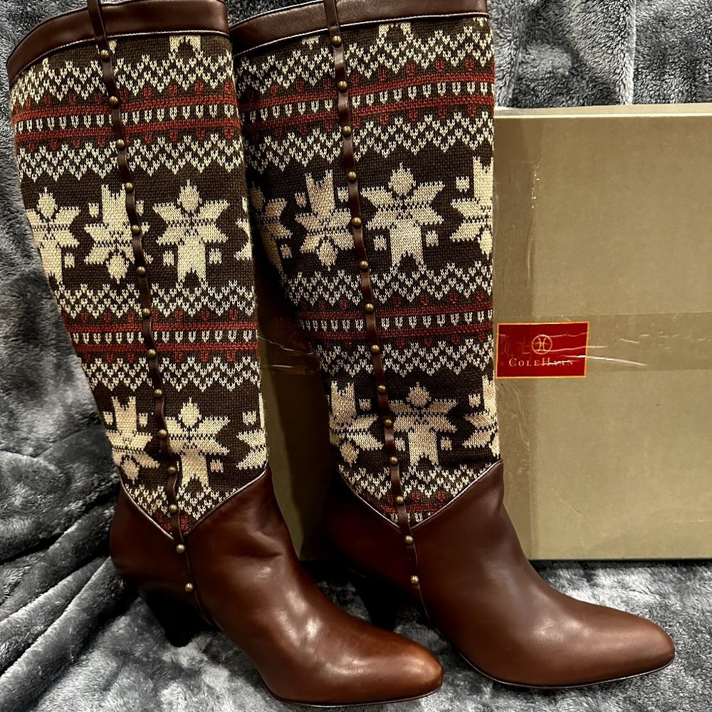 NEW Women’s size 10 Brazilian Cole Haan Shea Wool Leather Boots Dark Chocolate